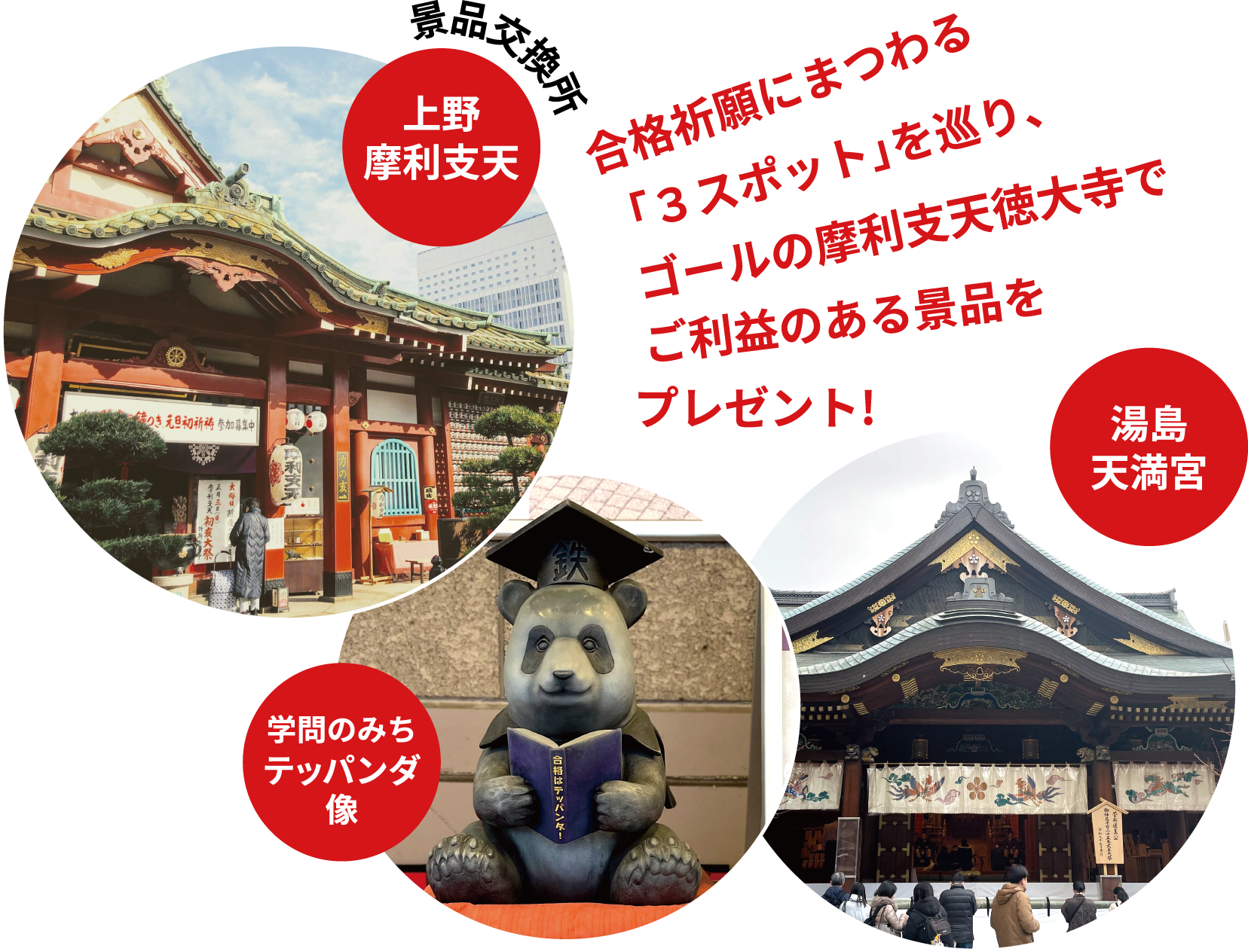 景品交換所 上野摩利支天 学問のみちテッパンダ像 湯島天満宮